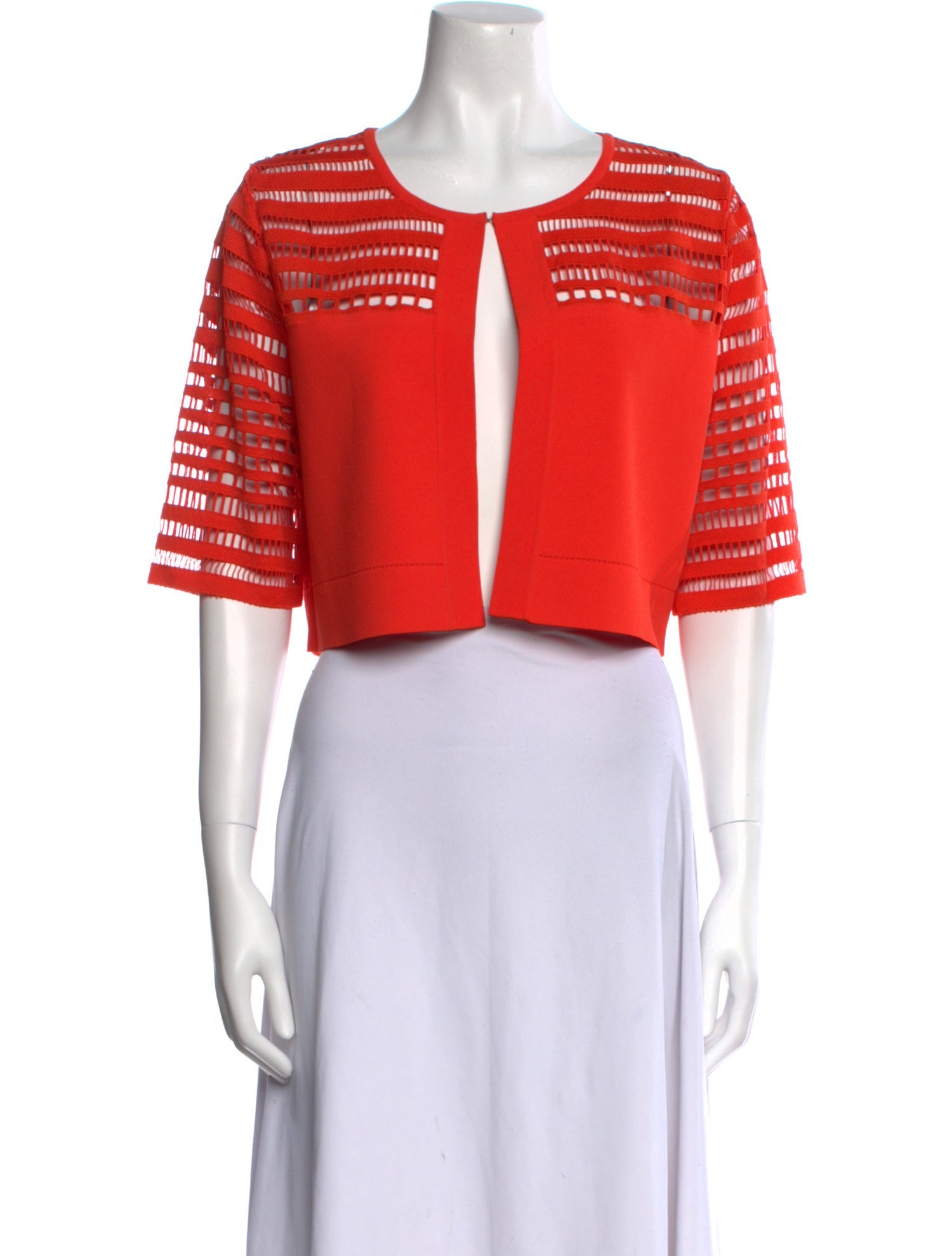 Lela Rose Crew Neck Three-Quarter Sleeve Crop Top