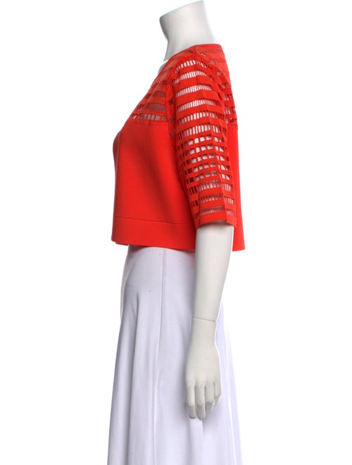 Lela Rose Crew Neck Three-Quarter Sleeve Crop Top