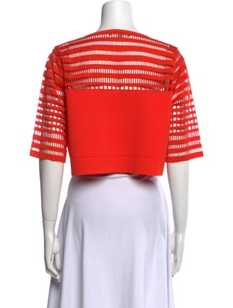 Lela Rose Crew Neck Three-Quarter Sleeve Crop Top