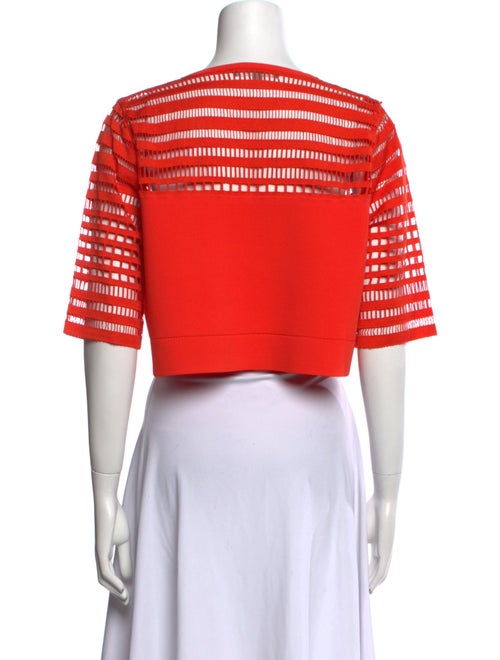 Lela Rose Crew Neck Three-Quarter Sleeve Crop Top