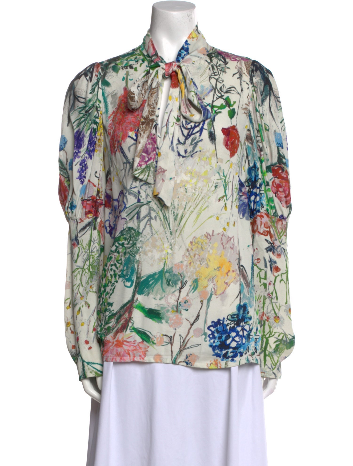 Lela Rose Floral Print Long Sleeve Blouse