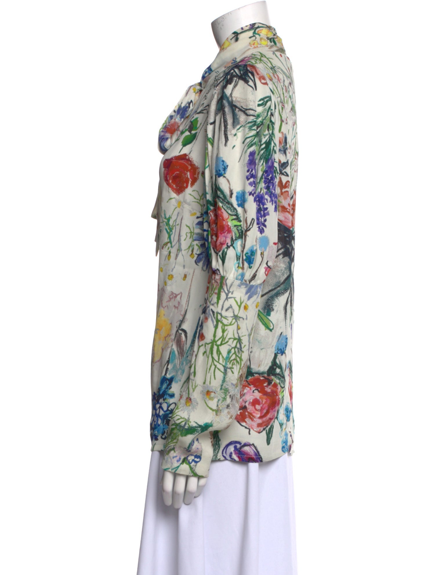 Lela Rose Floral Print Long Sleeve Blouse