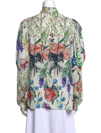 Lela Rose Floral Print Long Sleeve Blouse