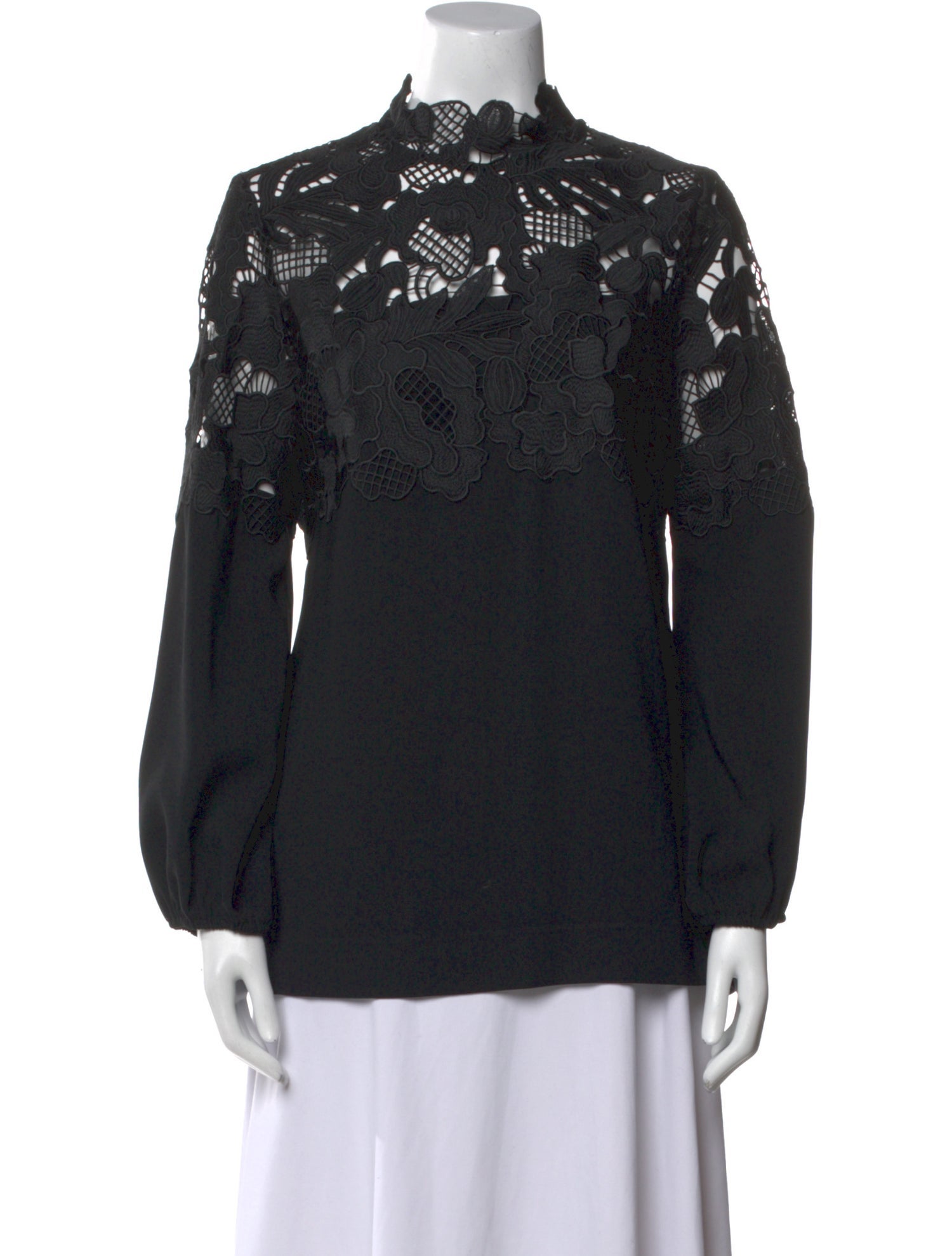 Lela Rose Lace Pattern Mock Neck Blouse