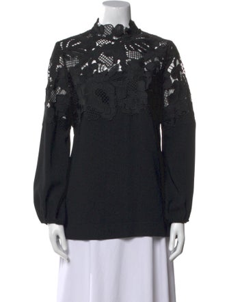 Lela Rose Lace Pattern Mock Neck Blouse