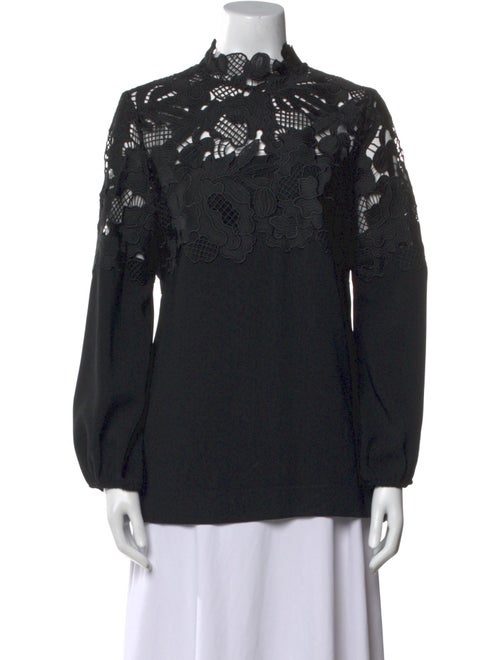 Lela Rose Lace Pattern Mock Neck Blouse
