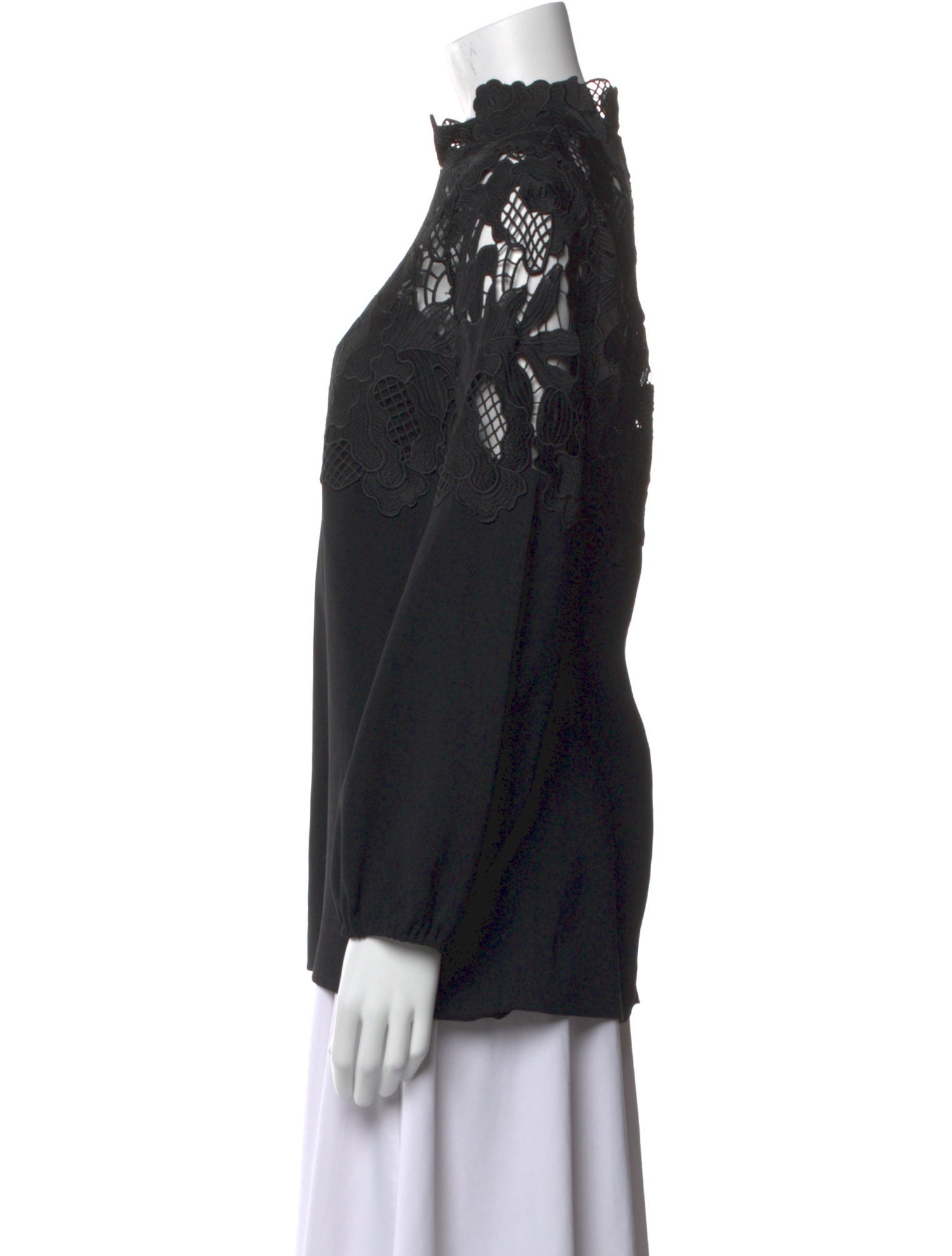 Lela Rose Lace Pattern Mock Neck Blouse