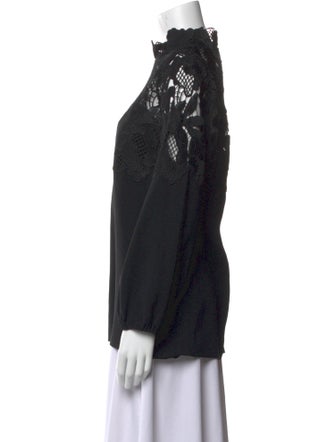 Lela Rose Lace Pattern Mock Neck Blouse