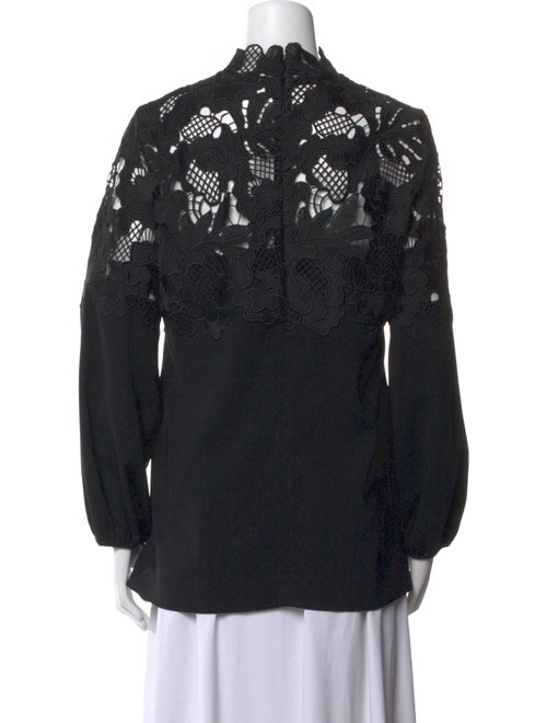 Lela Rose Lace Pattern Mock Neck Blouse