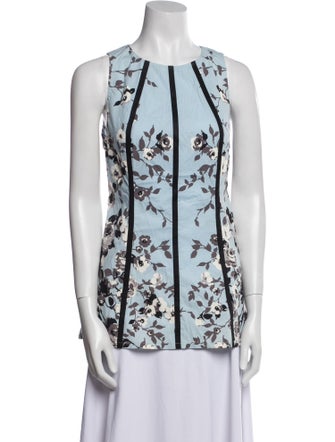 Lela Rose Floral Print Crew Neck Top