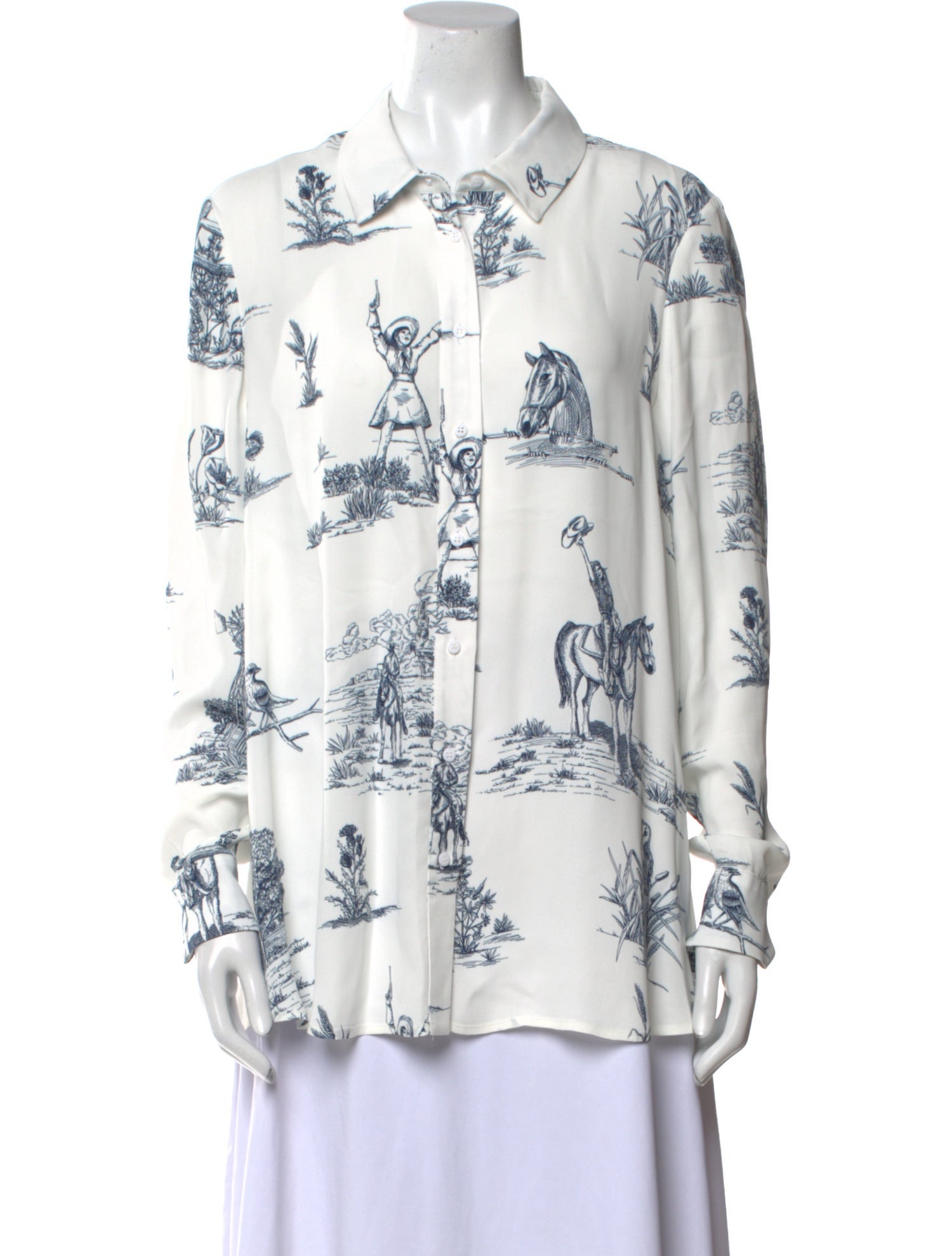Lela Rose Printed Long Sleeve Button-Up Top