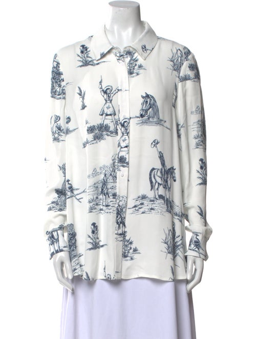 Lela Rose Printed Long Sleeve Button-Up Top