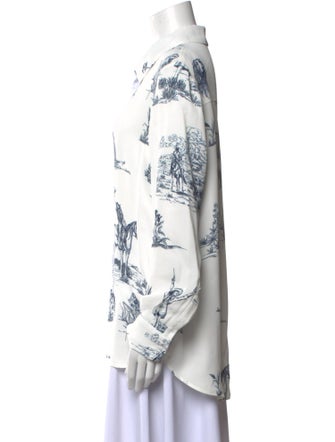 Lela Rose Printed Long Sleeve Button-Up Top