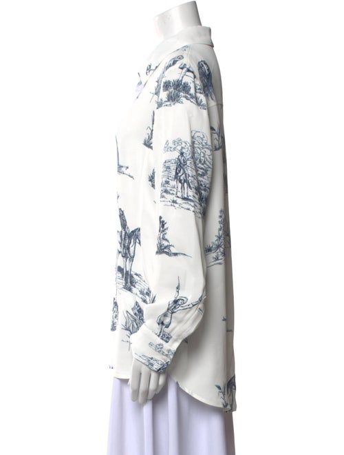 Lela Rose Printed Long Sleeve Button-Up Top