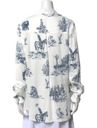 Lela Rose Printed Long Sleeve Button-Up Top