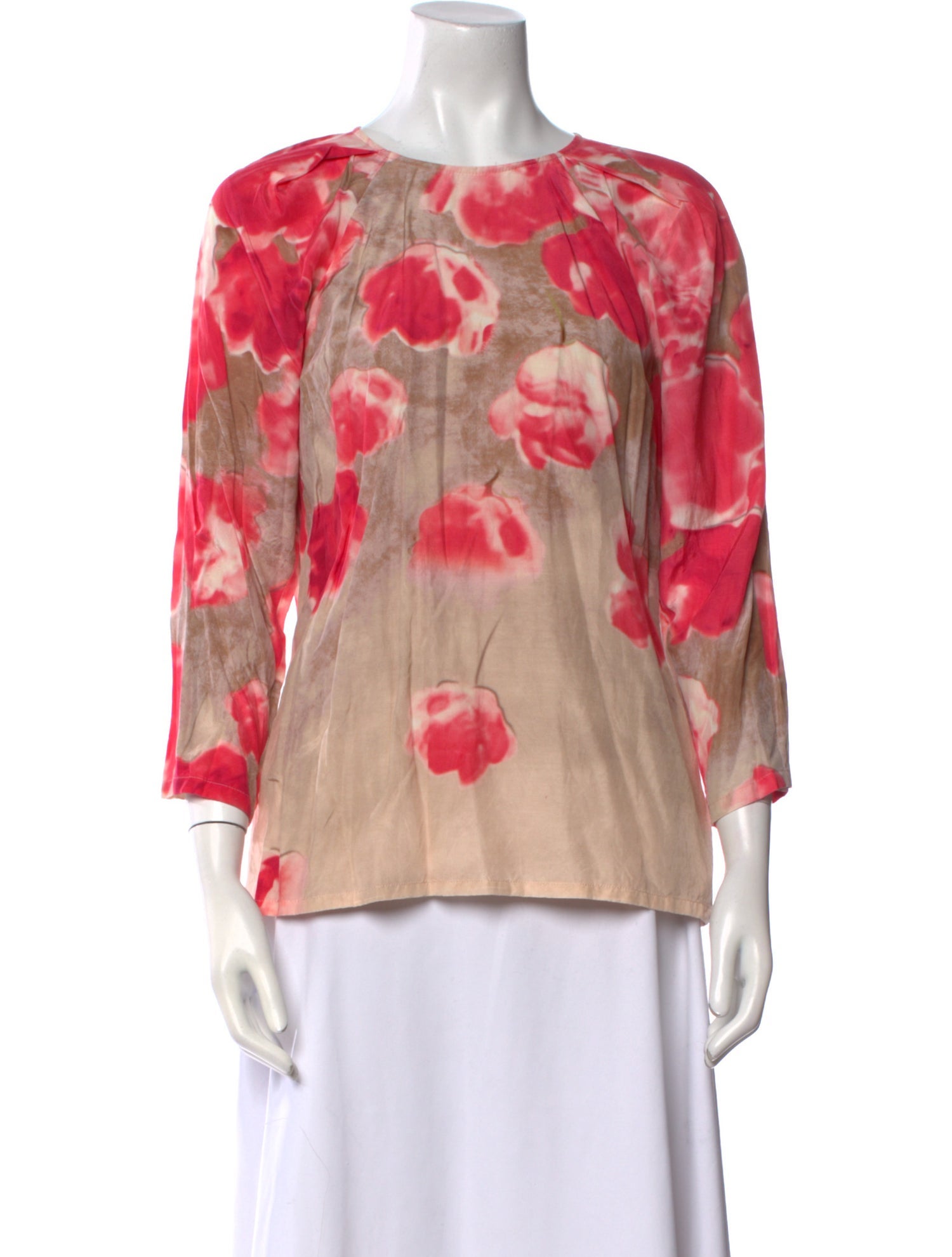 Lela Rose Floral Print Crew Neck Blouse