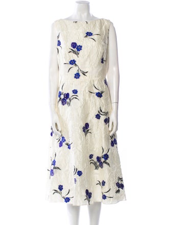 Lela Rose Floral Print Midi Length Dress