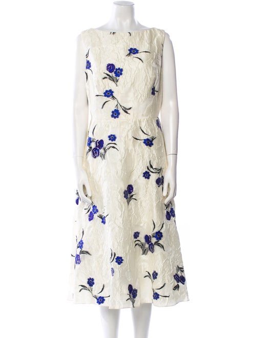 Lela Rose Floral Print Midi Length Dress