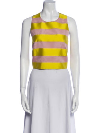 Lela Rose Striped Crew Neck Crop Top