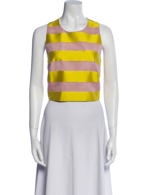 Lela Rose Striped Crew Neck Crop Top