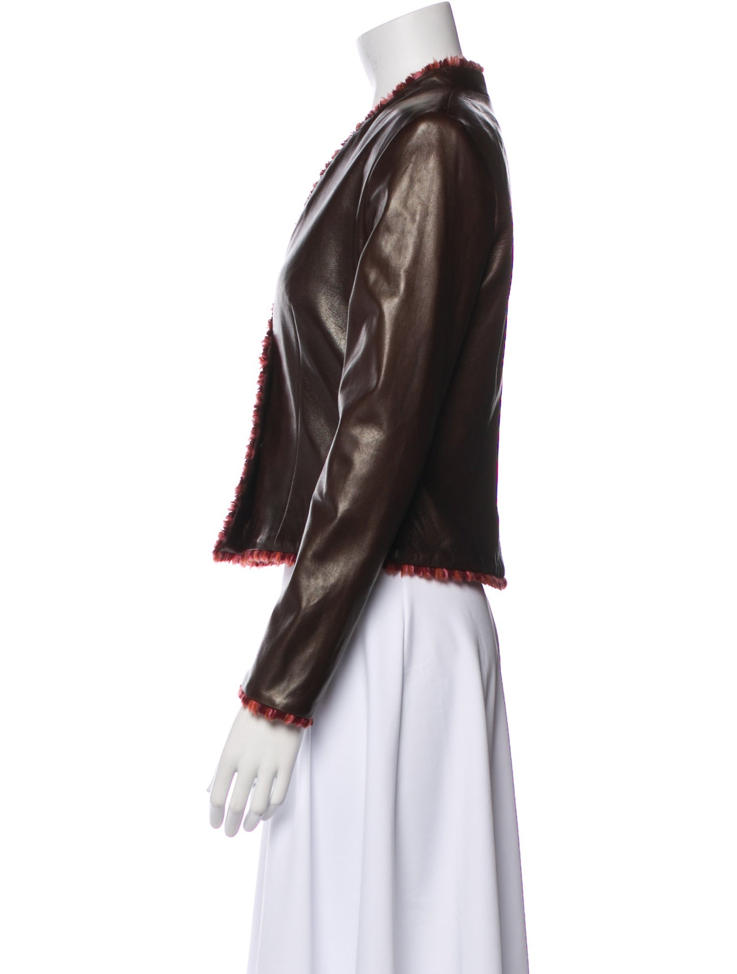 Lela Rose Silk Colorblock Pattern Biker Jacket