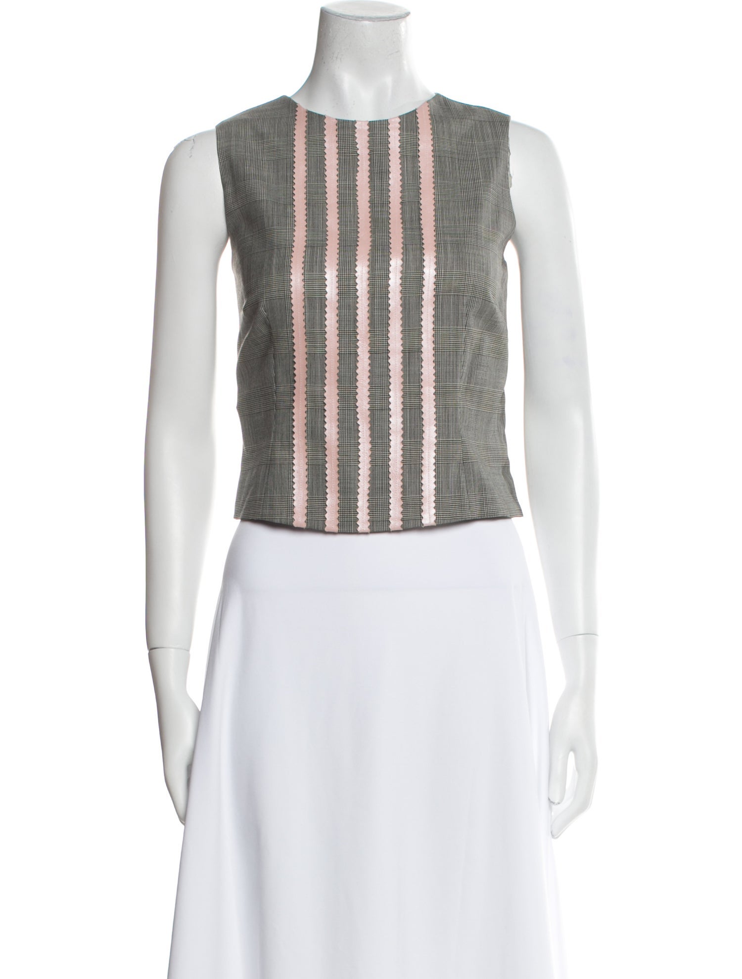 Lela Rose Wool Plaid Print Crop Top