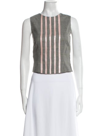 Lela Rose Wool Plaid Print Crop Top