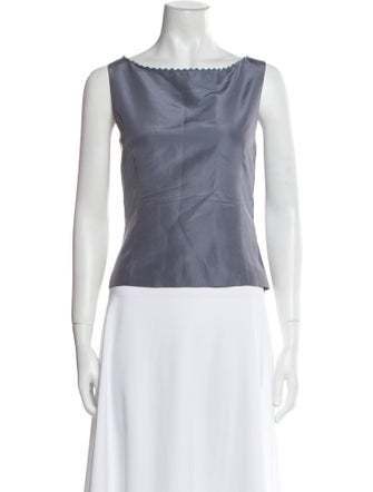 Lela Rose Silk Bateau Neckline Crop Top