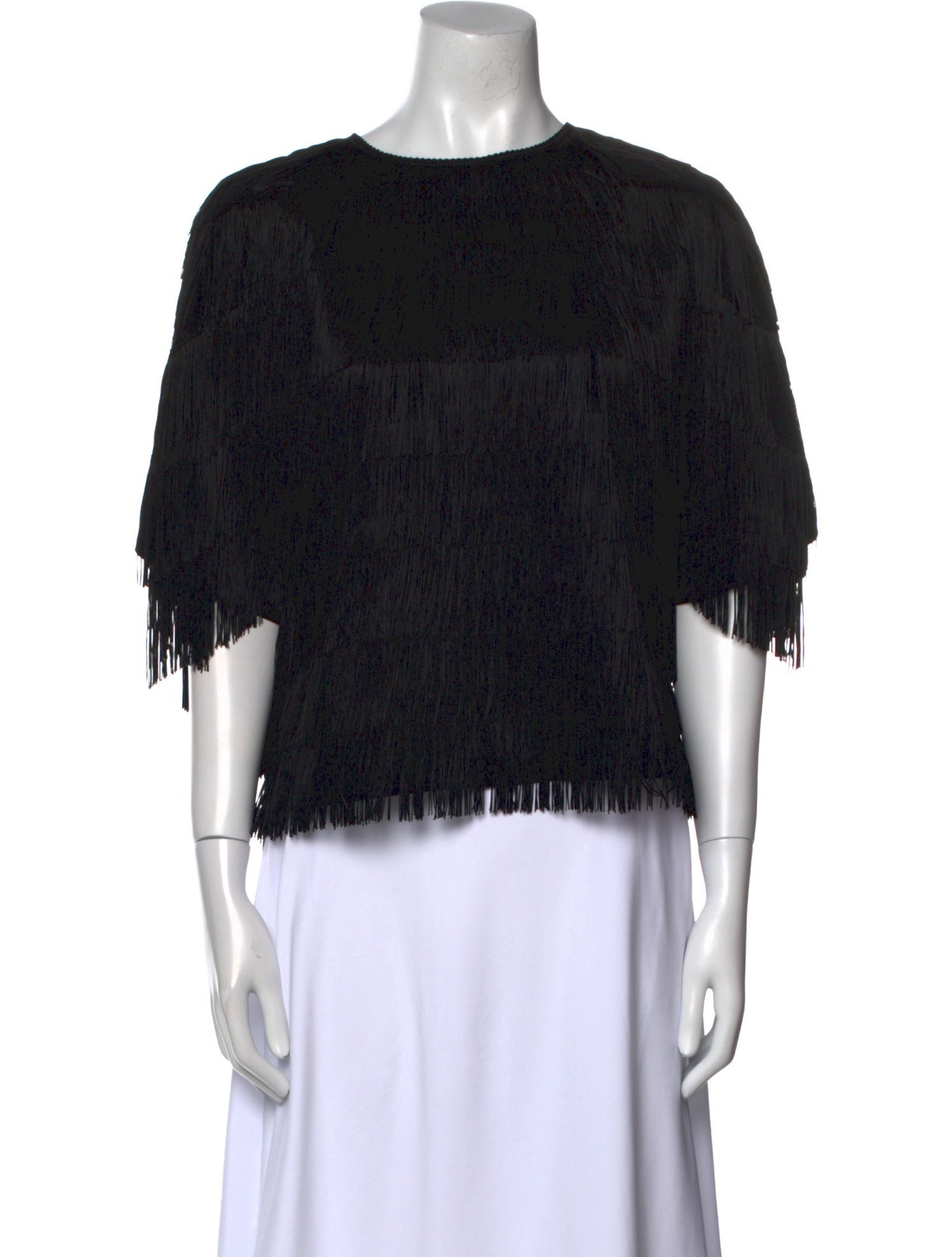 Lela Rose Bateau Neckline Three-Quarter Sleeve Crop Top