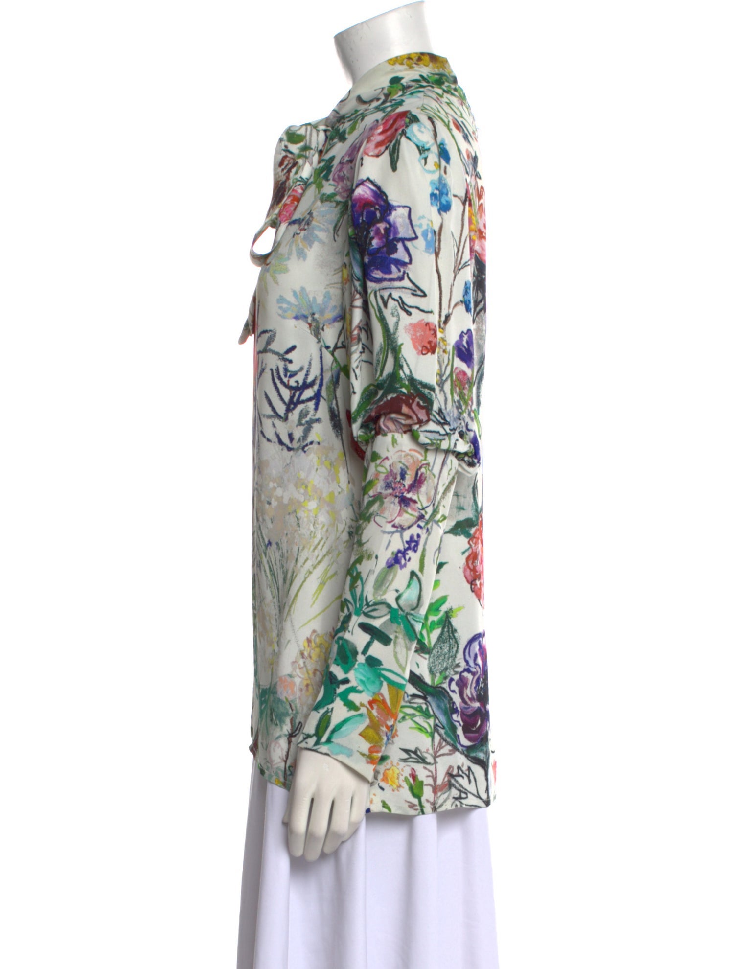 Lela Rose Floral Print Long Sleeve Button-Up Top