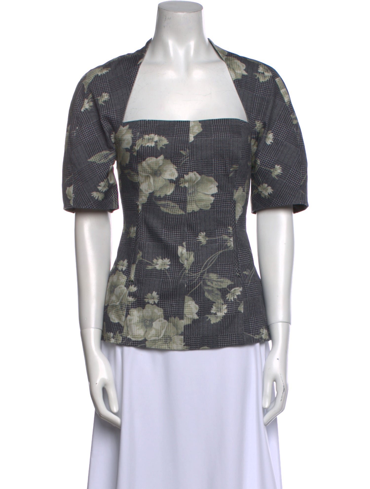 Lela Rose Printed Square Neckline Top