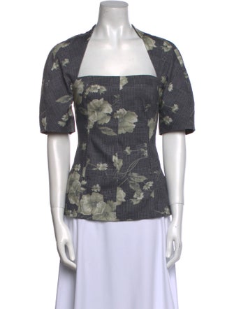 Lela Rose Printed Square Neckline Top