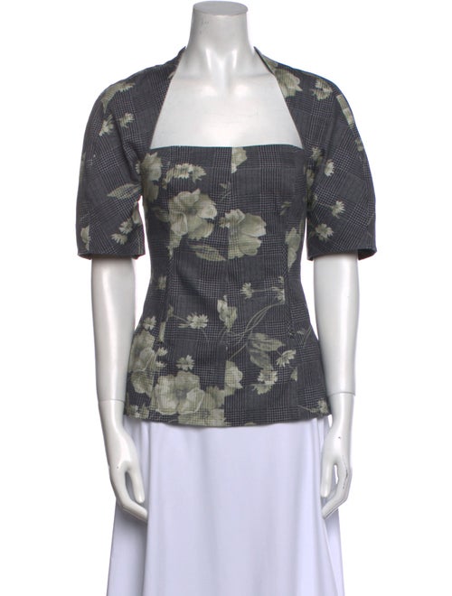Lela Rose Printed Square Neckline Top