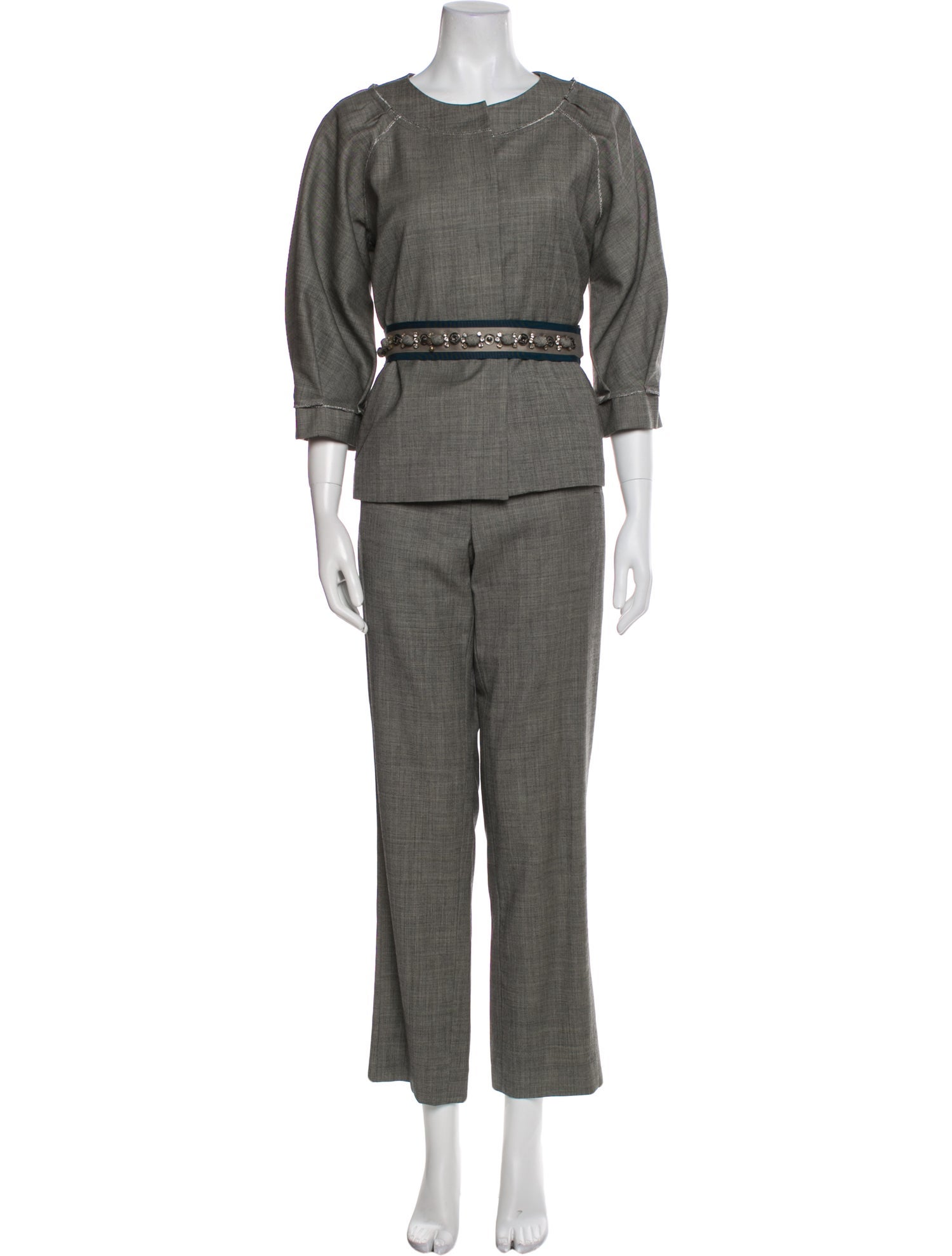 Lela Rose Wool Crystal Embellishments Pant Set