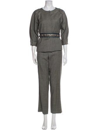 Lela Rose Wool Crystal Embellishments Pant Set