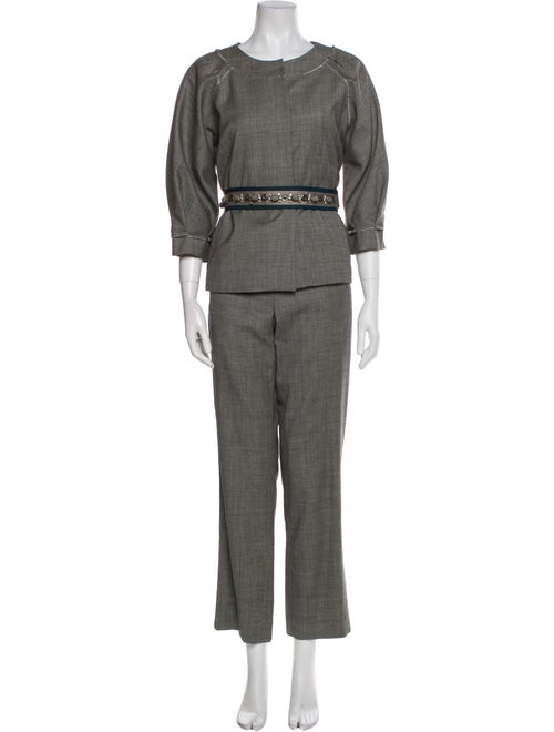 Lela Rose Wool Crystal Embellishments Pant Set