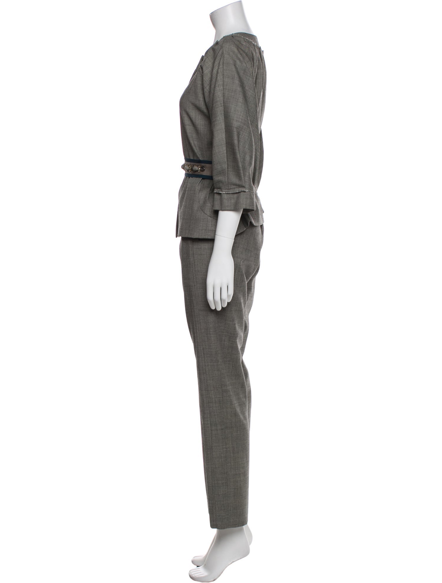 Lela Rose Wool Crystal Embellishments Pant Set