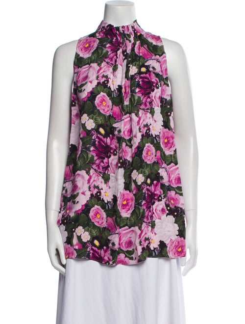 Lela Rose Floral Print Mock Neck Blouse