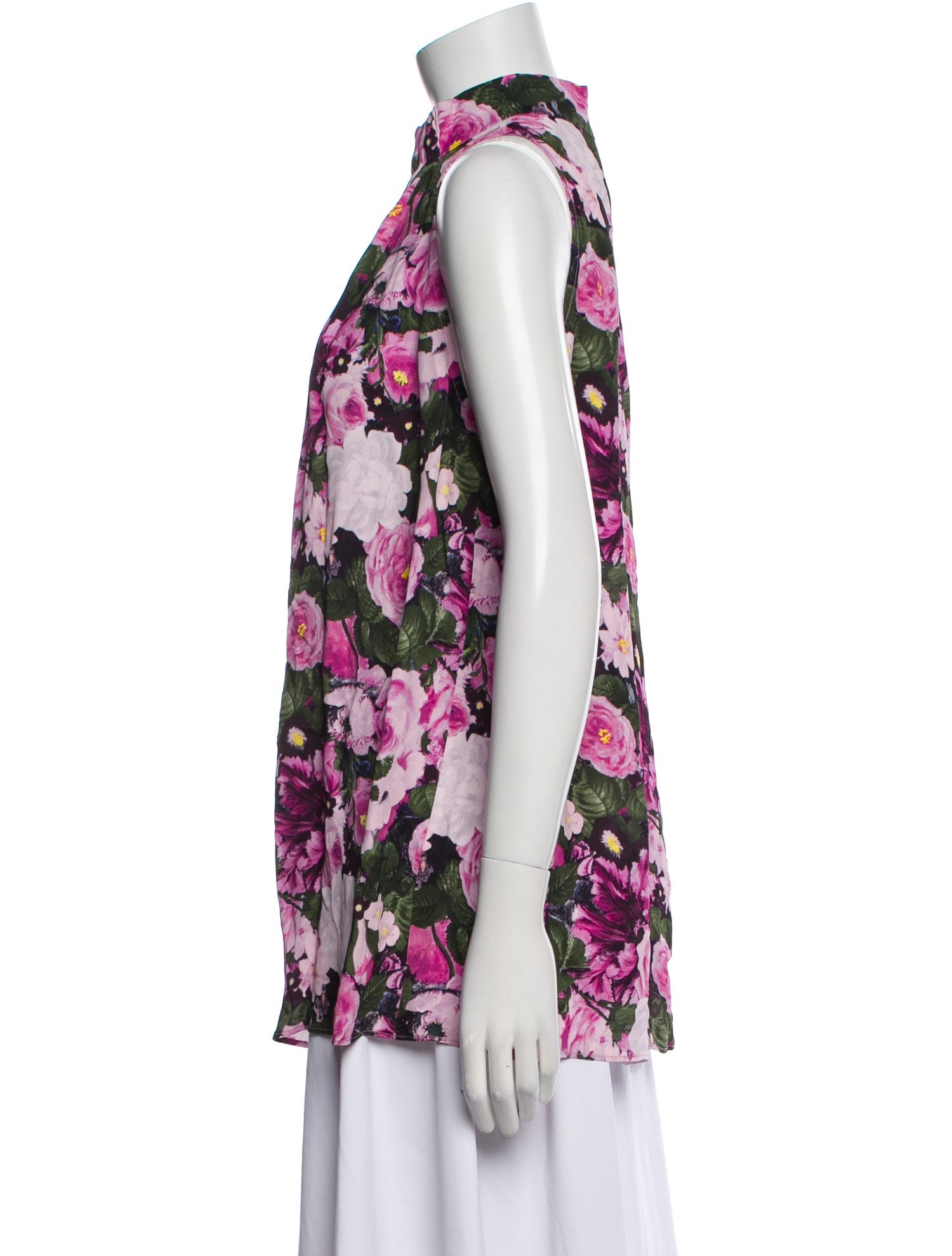 Lela Rose Floral Print Mock Neck Blouse