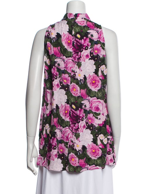 Lela Rose Floral Print Mock Neck Blouse