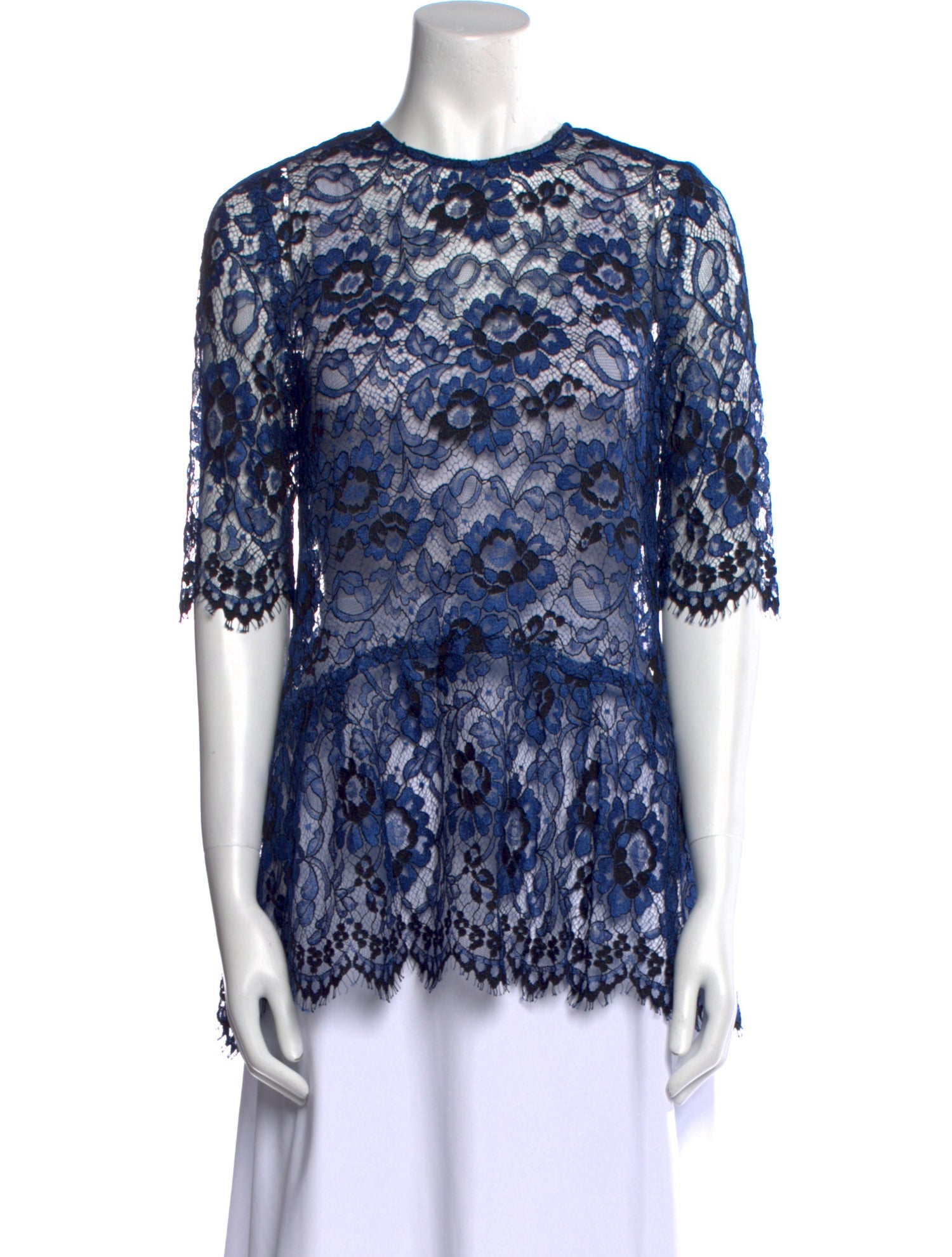 Lela Rose Lace Pattern Crew Neck Top
