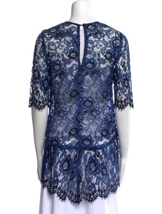 Lela Rose Lace Pattern Crew Neck Top