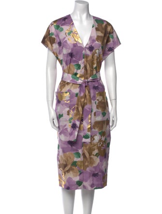 Lela Rose Floral Print Midi Length Dress