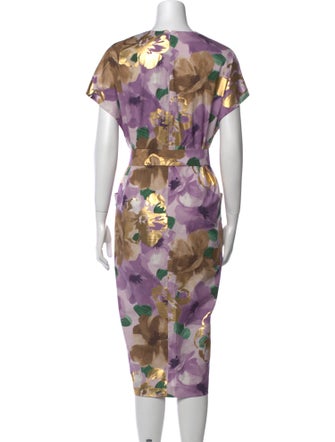 Lela Rose Floral Print Midi Length Dress