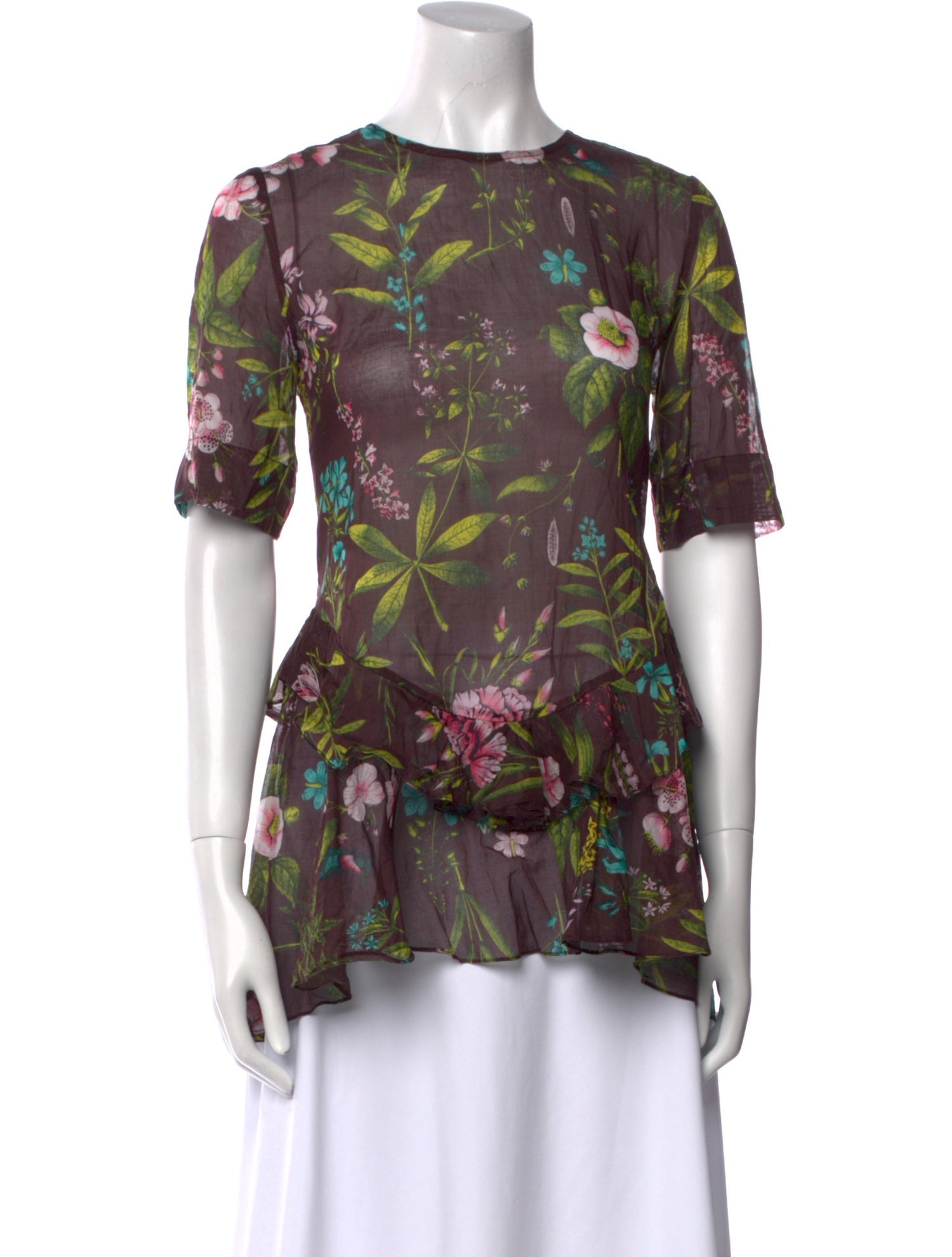Lela Rose Floral Print Crew Neck Blouse