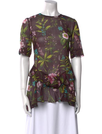 Lela Rose Floral Print Crew Neck Blouse