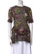 Lela Rose Floral Print Crew Neck Blouse