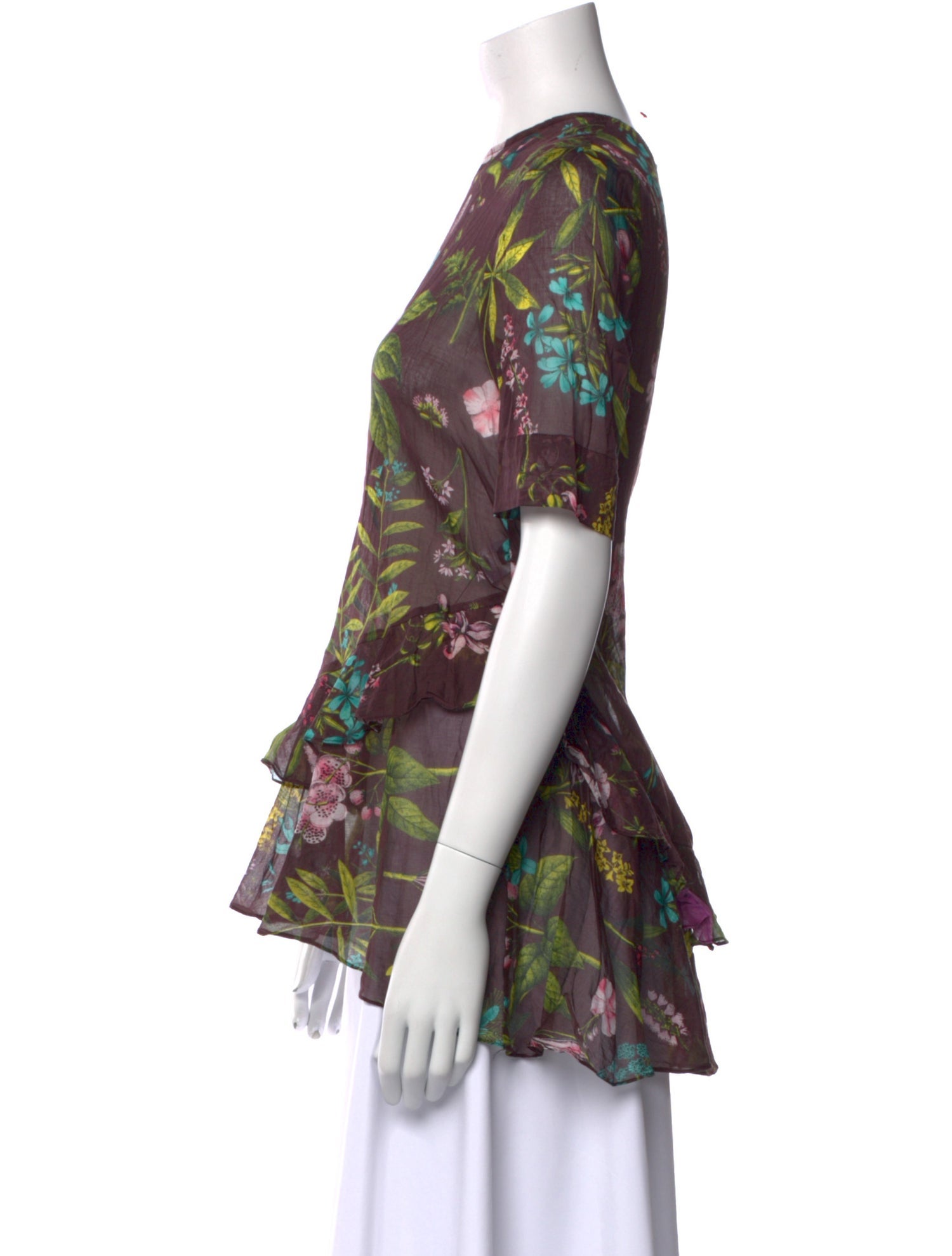 Lela Rose Floral Print Crew Neck Blouse