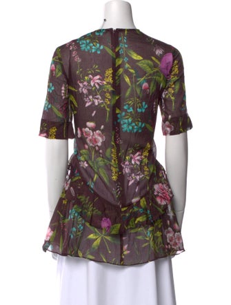 Lela Rose Floral Print Crew Neck Blouse