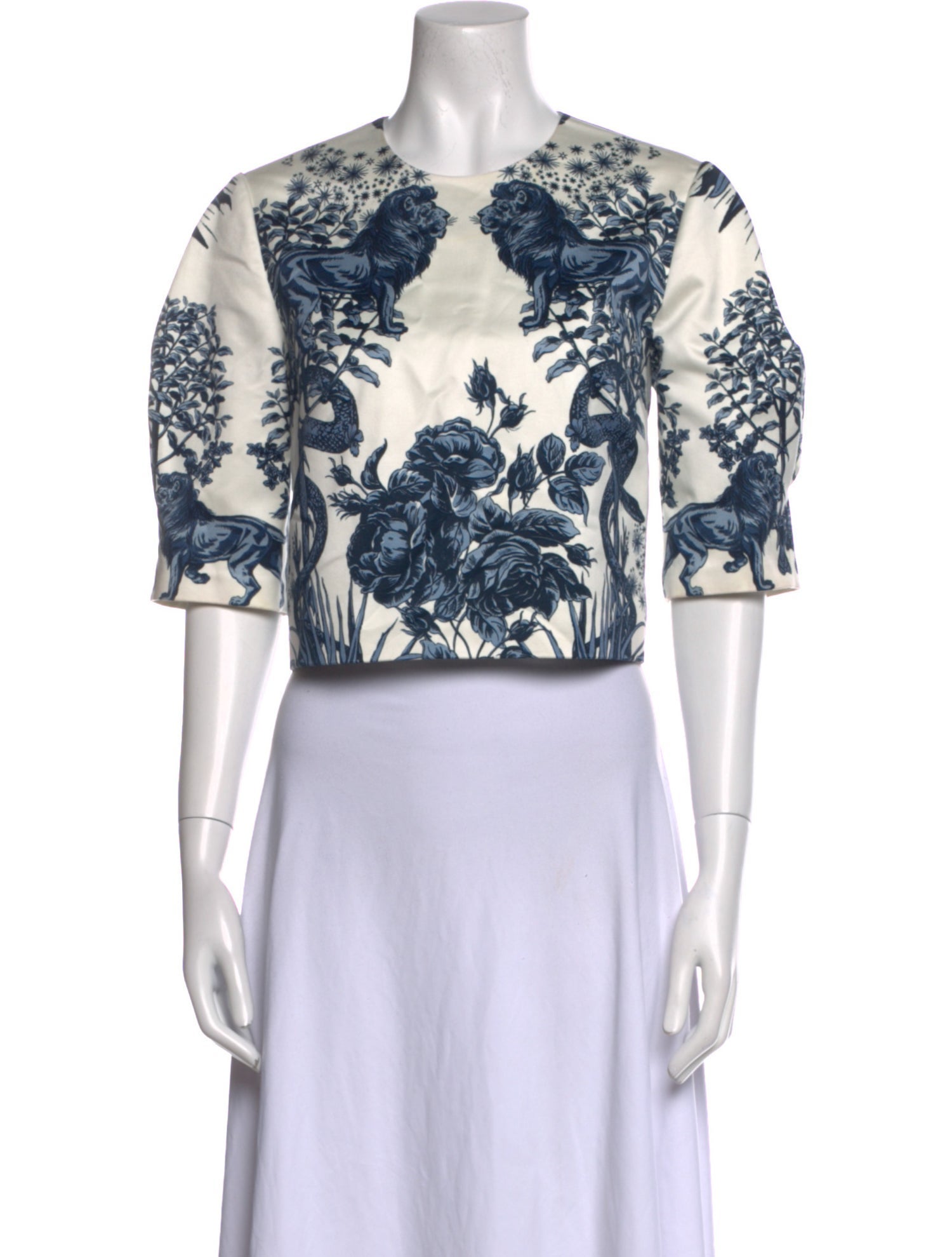 Lela Rose Floral Print V-Neck Crop Top